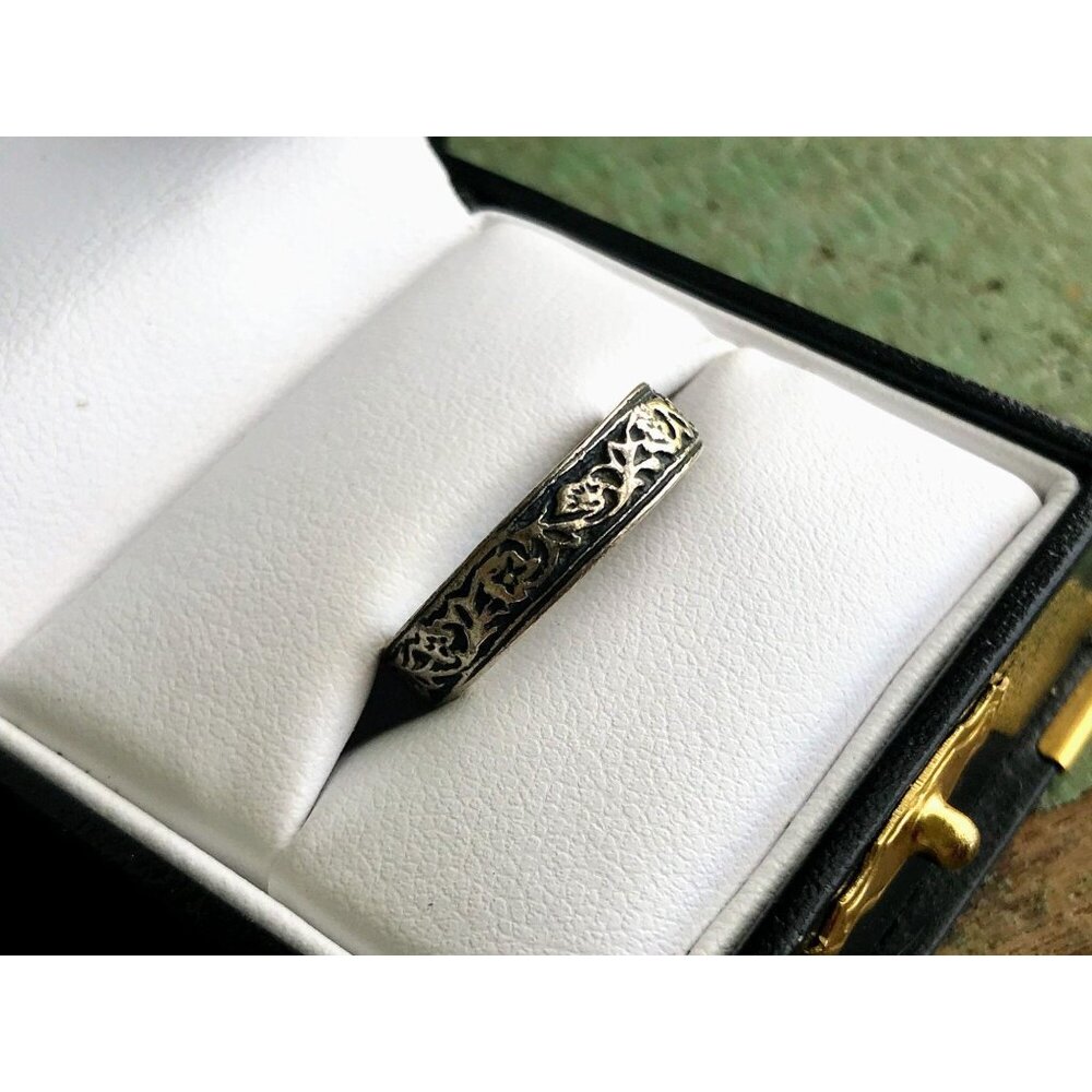 Vintage Sterling Silver Band Ring Floral thistle vines Size 7 - Picture 4 of 8